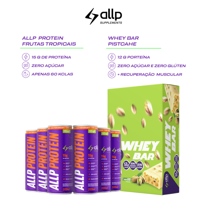 Kit Lanche Inteligente - Whey Bar Pistache + Allp Protein Frutas Tropicais - Imagem 2