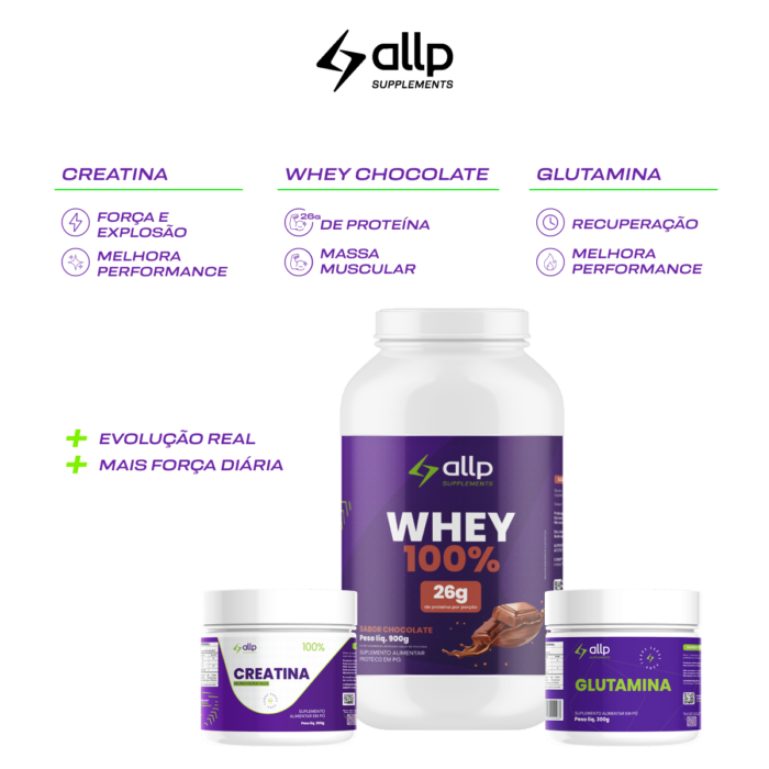 Kit Ganho Máximo - Whey Protein, Creatina e Glutamina - Imagem 2