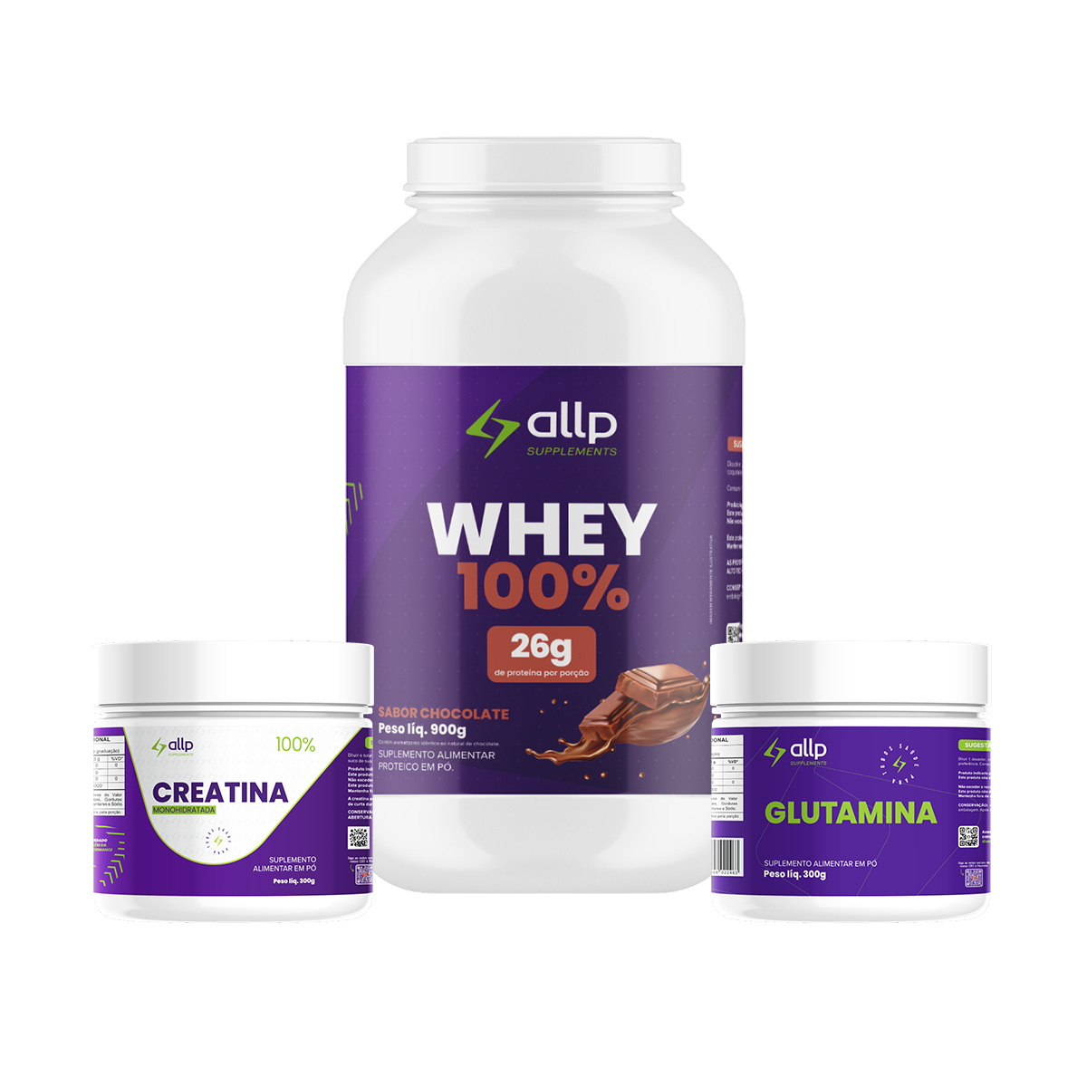 15401926817-combo-ganho-maximo.png Kit Ganho Máximo - Whey Protein, Creatina e Glutamina - Imagem 1