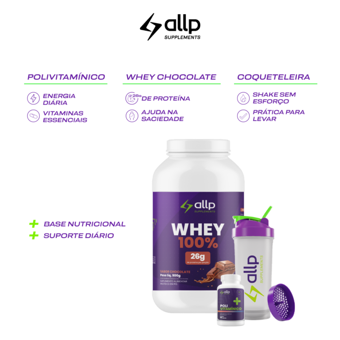 Kit Start Saudável - Whey Chocolate, Polivitamico e Coqueteleira - Imagem 2