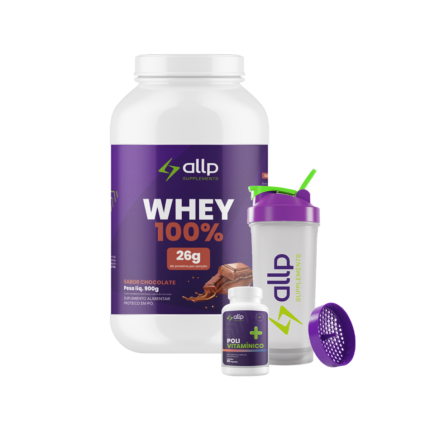 Kit Start Saudável - Whey Chocolate, Polivitamico e Coqueteleira