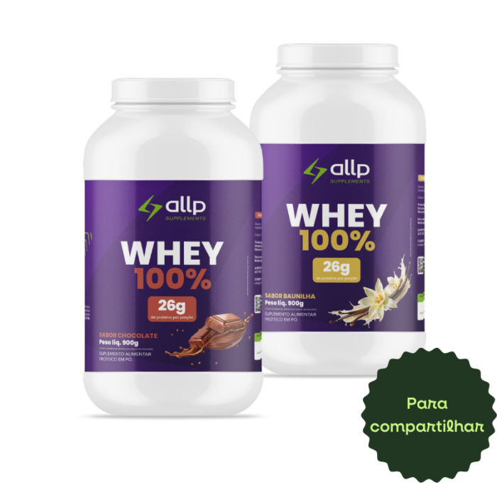 Kit 2 Whey Protein 100% Allp - Suplemento Alimentar Proteico em Pó - 2 Embalagens com 900g cada - Imagem 2