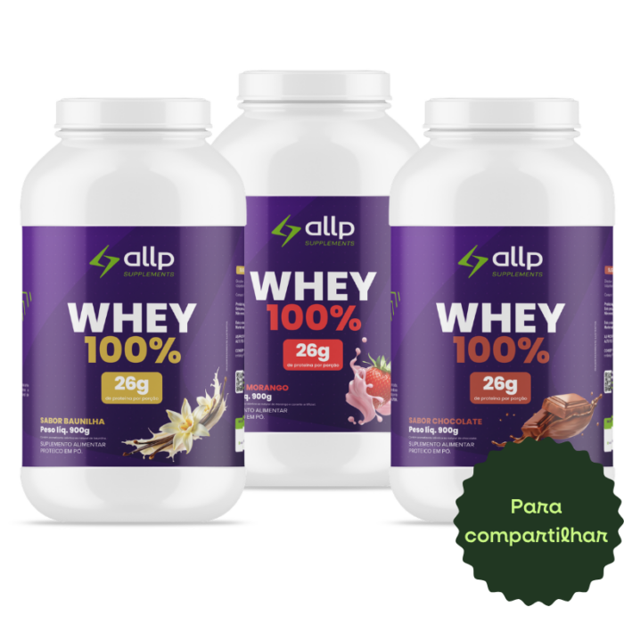 Kit 3 Whey Protein 100% Allp - Suplemento Alimentar Proteico em Pó - 3 Embalagens com 900g cada - Imagem 2
